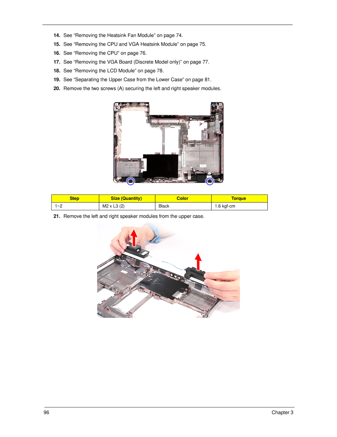 Acer 6593 manual Step Size Quantity Color Torque 