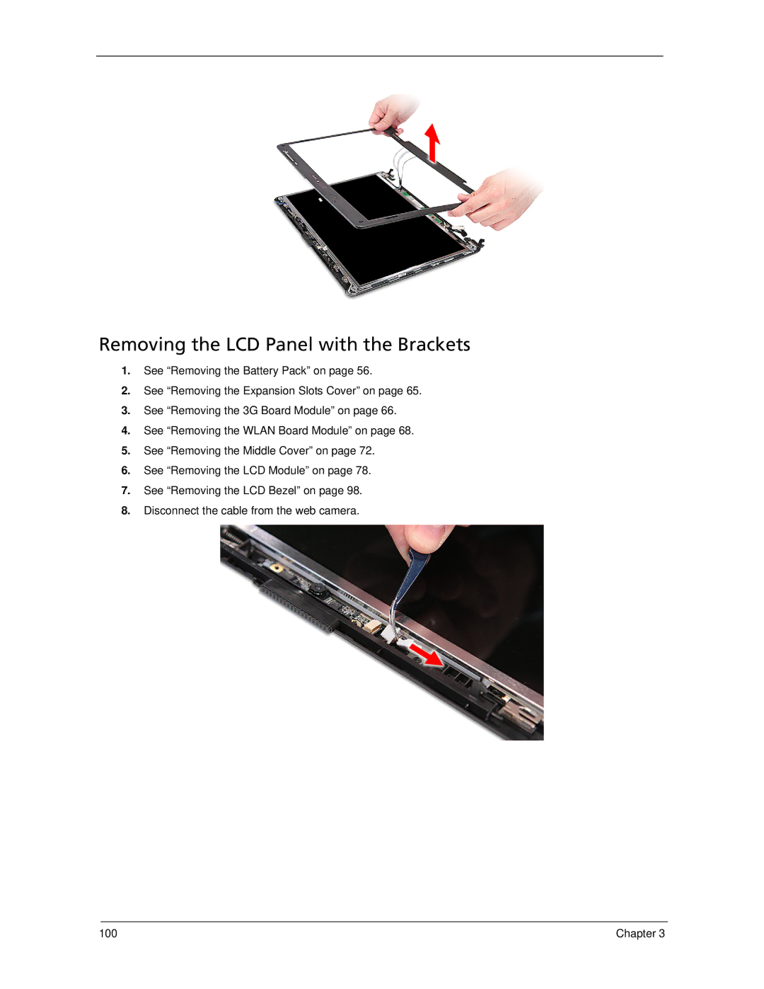 Acer 6593 manual Removing the LCD Panel with the Brackets 