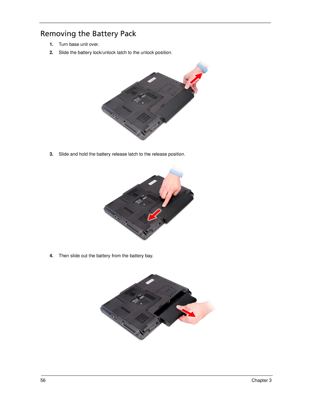 Acer 6593 manual Removing the Battery Pack 