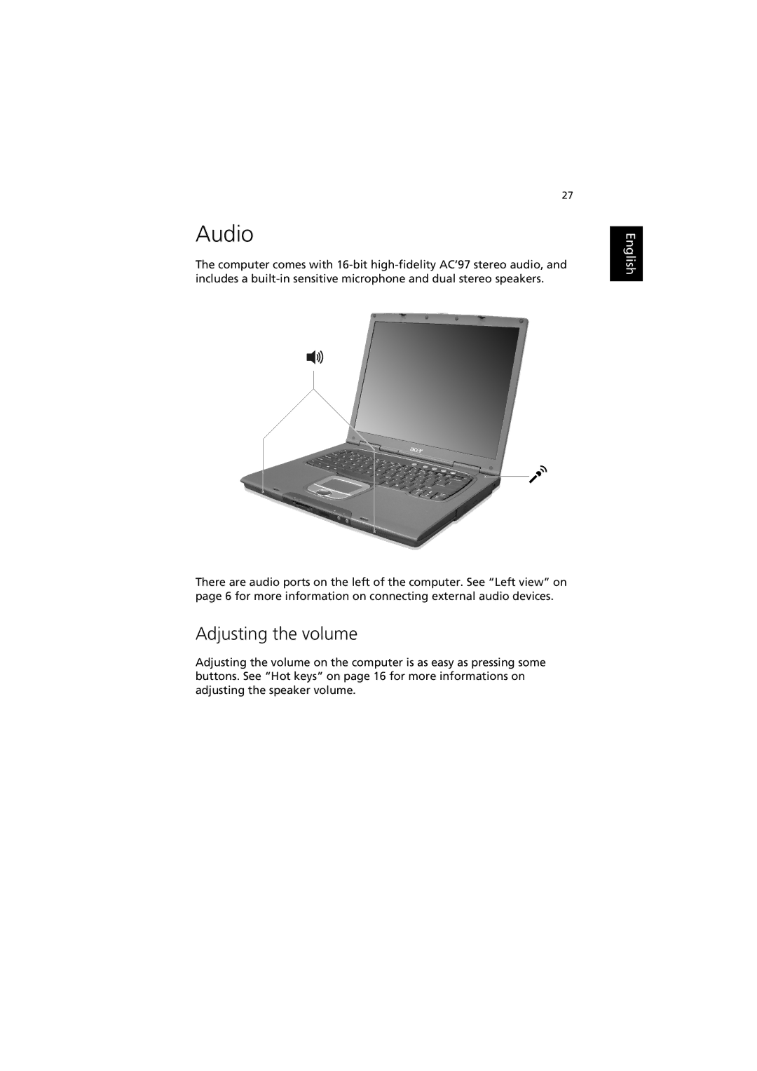 Acer 660 series manual Audio, Adjusting the volume 