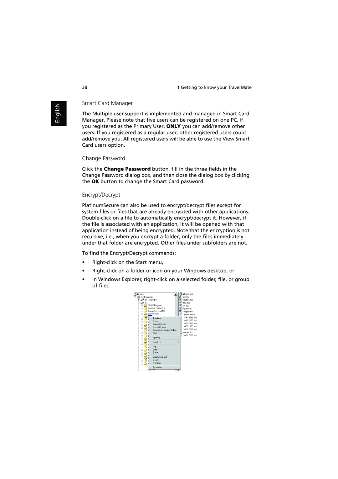 Acer 660 series manual Smart Card Manager, Change Password, Encrypt/Decrypt 