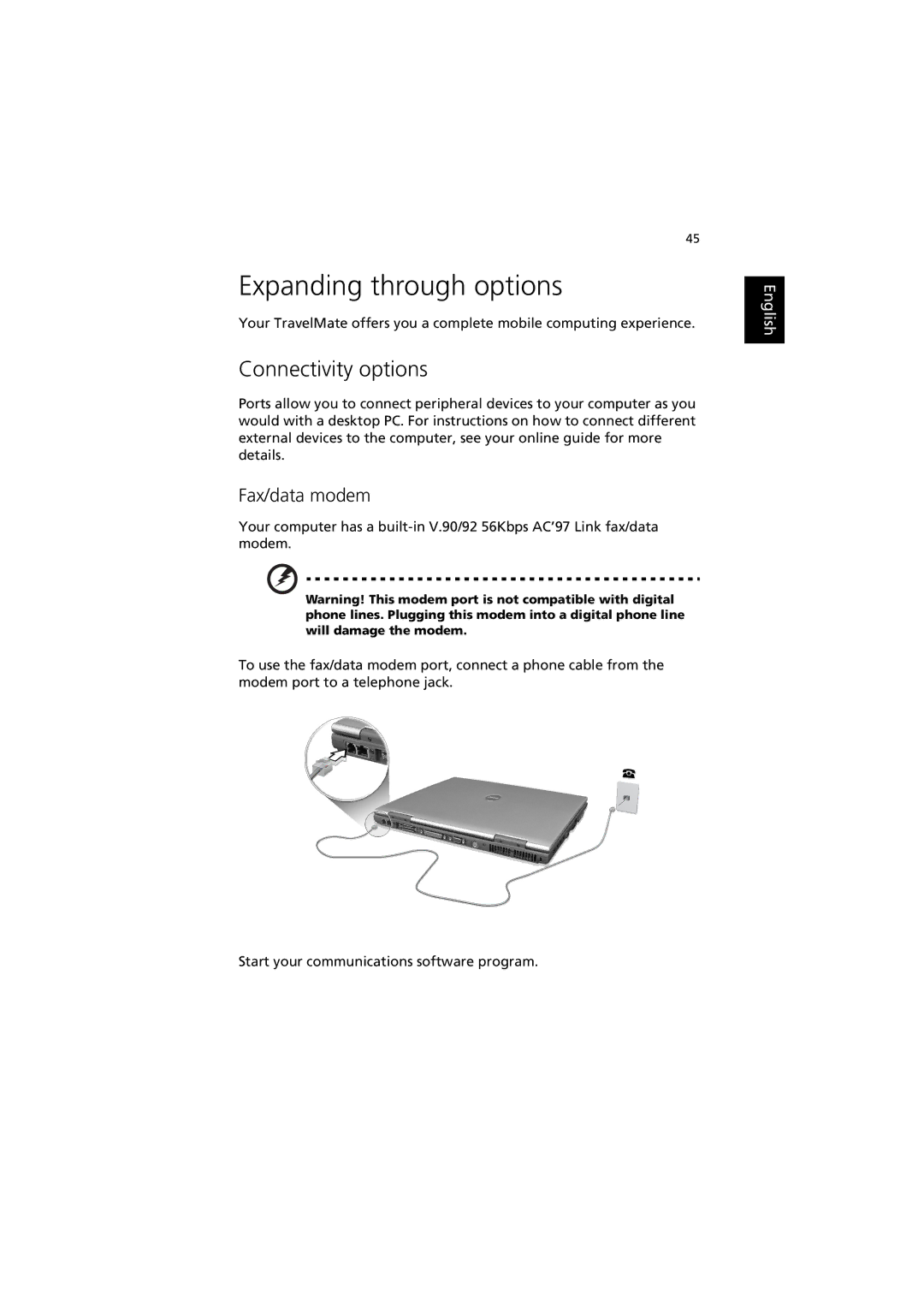 Acer 660 series manual Expanding through options, Connectivity options, Fax/data modem 