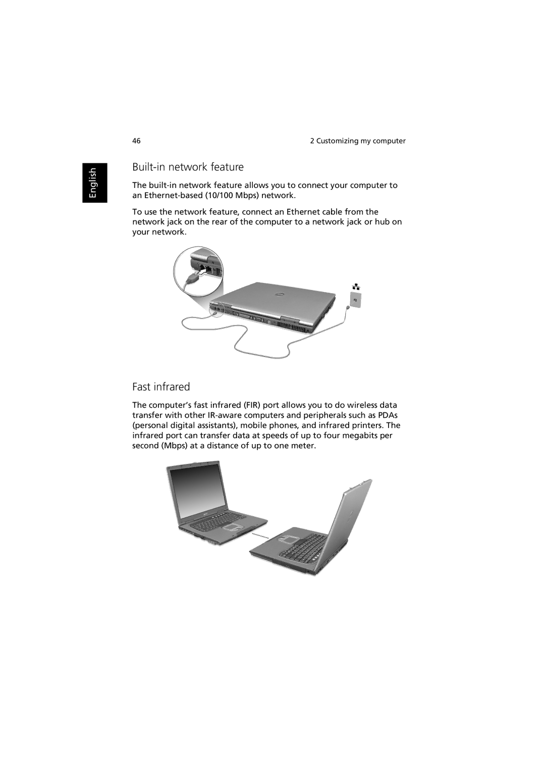 Acer 660 series manual Built-in network feature, Fast infrared 