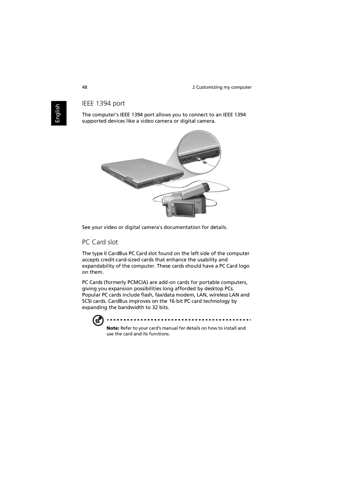 Acer 660 series manual Ieee 1394 port, PC Card slot 