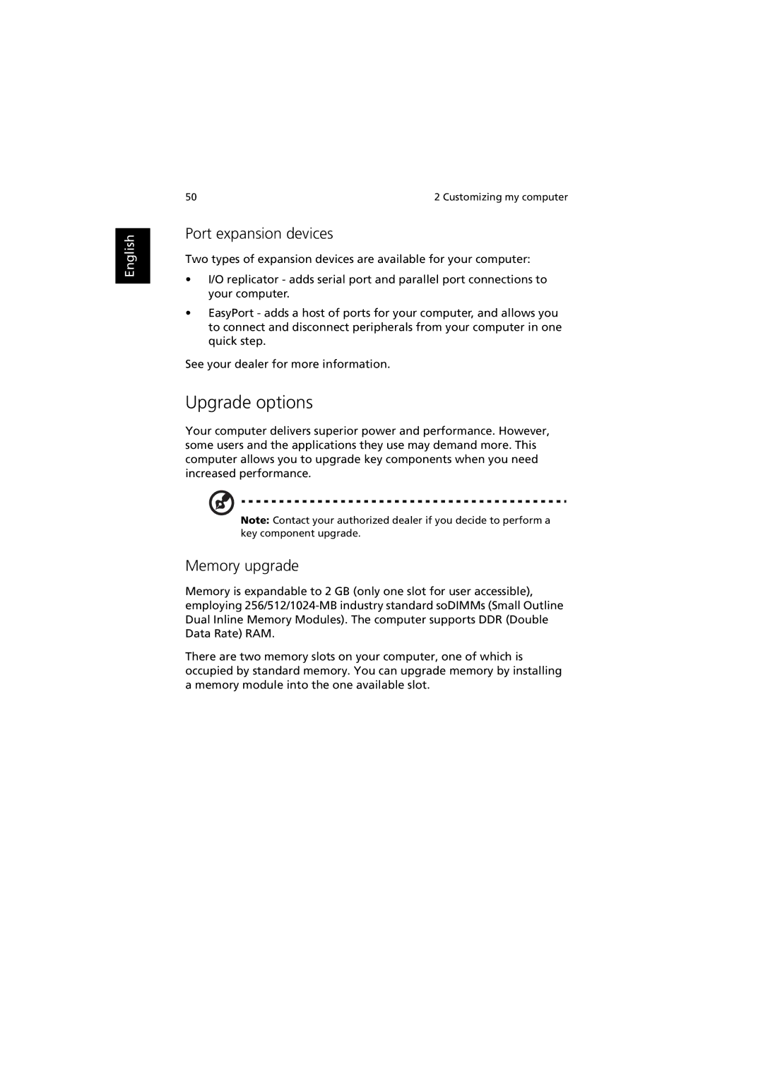 Acer 660 series manual Upgrade options, Port expansion devices, Memory upgrade 