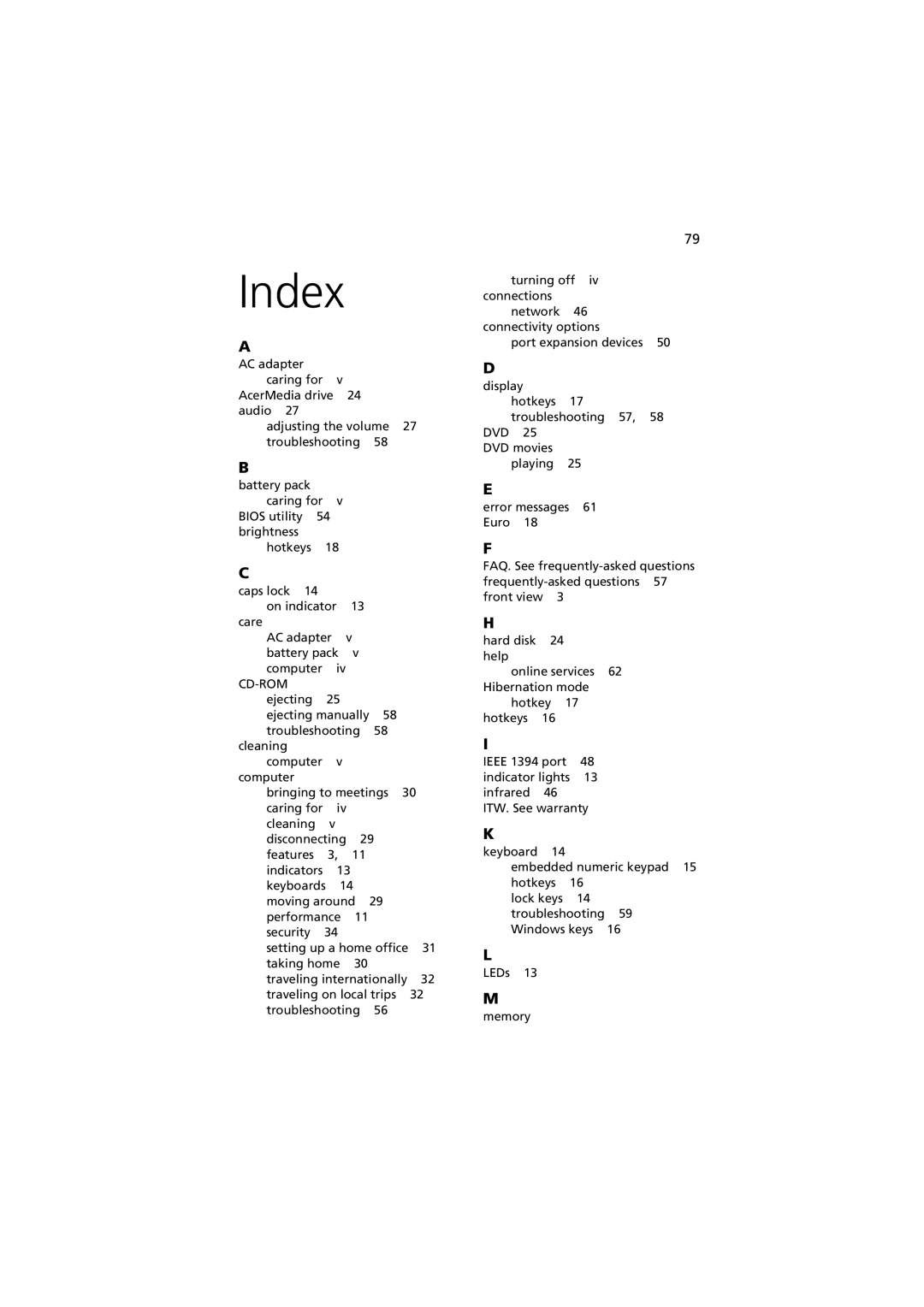 Acer 660 series manual Index 