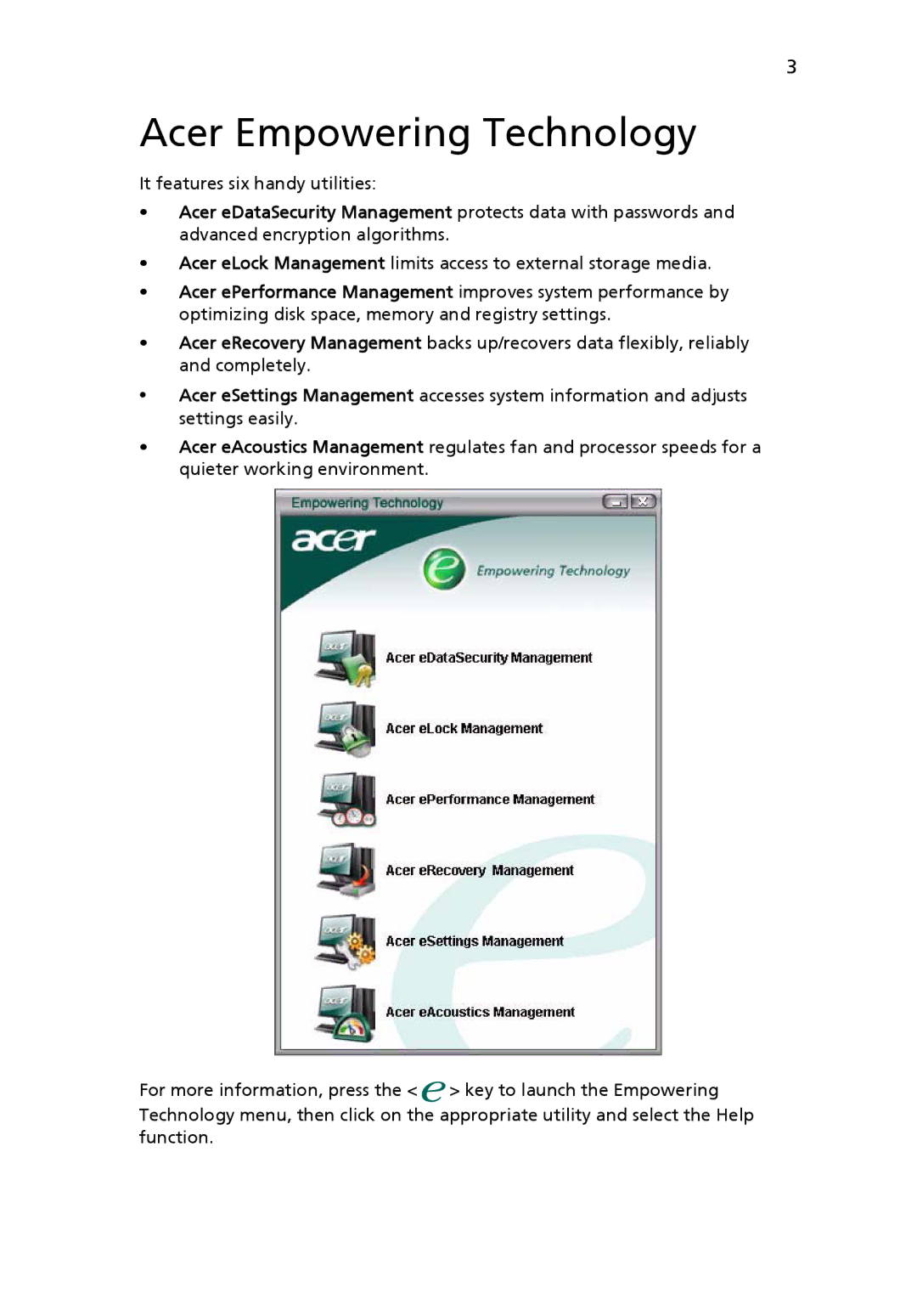 Acer 6800 manual Acer Empowering Technology 