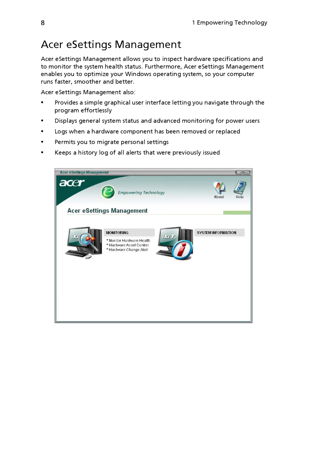 Acer 6800 manual Acer eSettings Management 