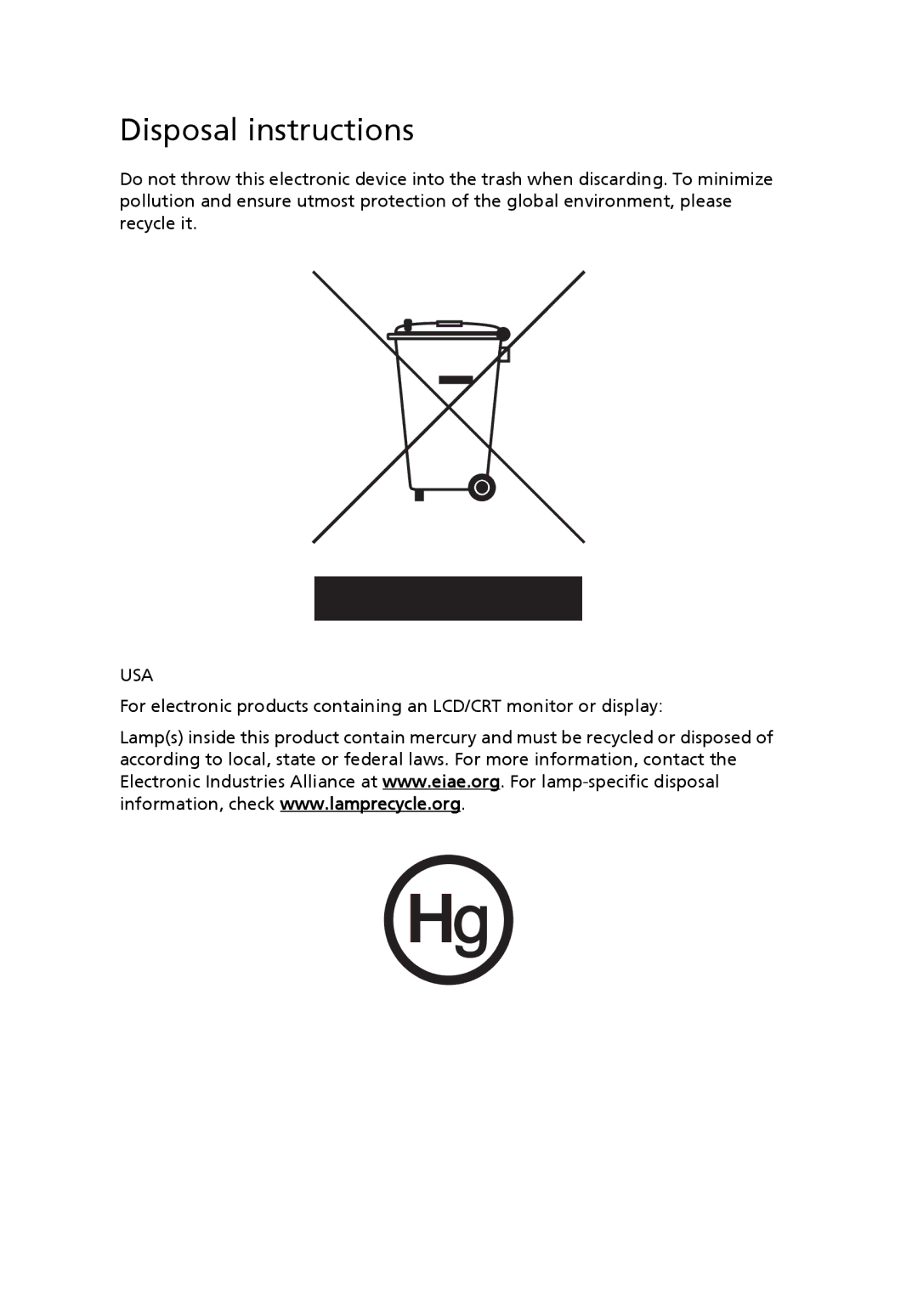 Acer 6800 manual Disposal instructions 