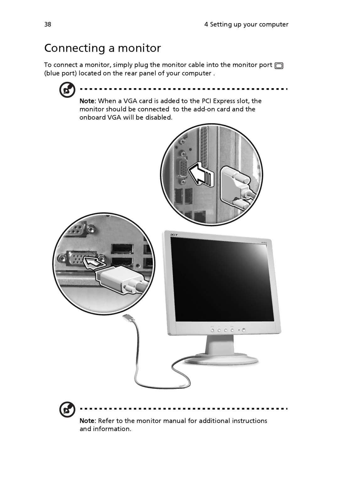 Acer 6800 manual Connecting a monitor 