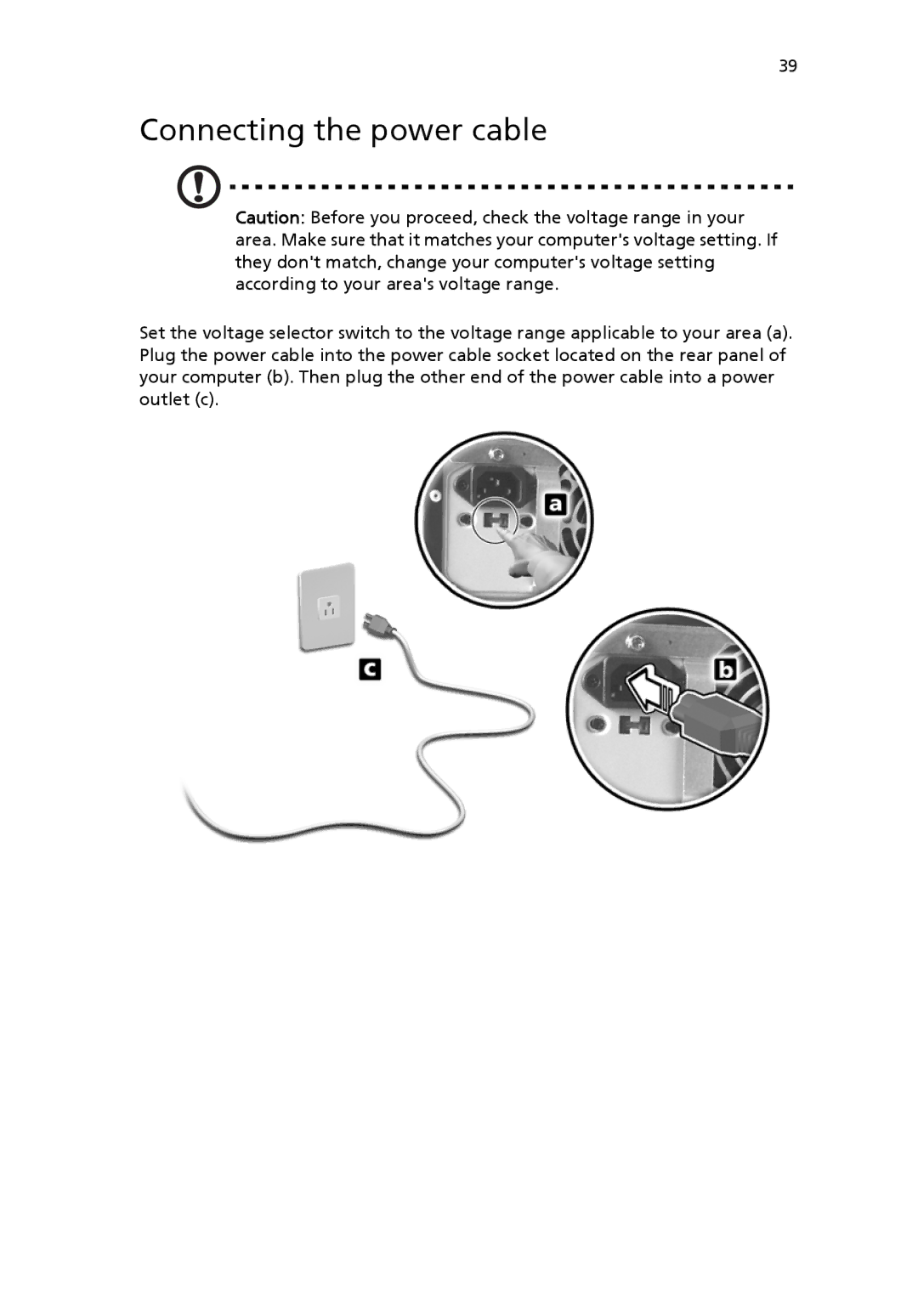 Acer 6800 manual Connecting the power cable 