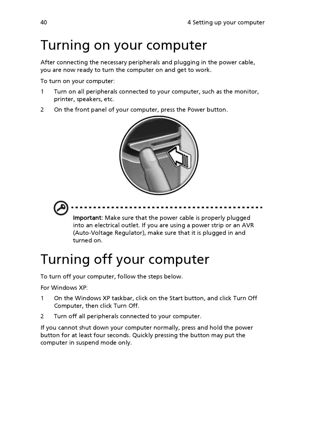 Acer 6800 manual Turning on your computer, Turning off your computer 