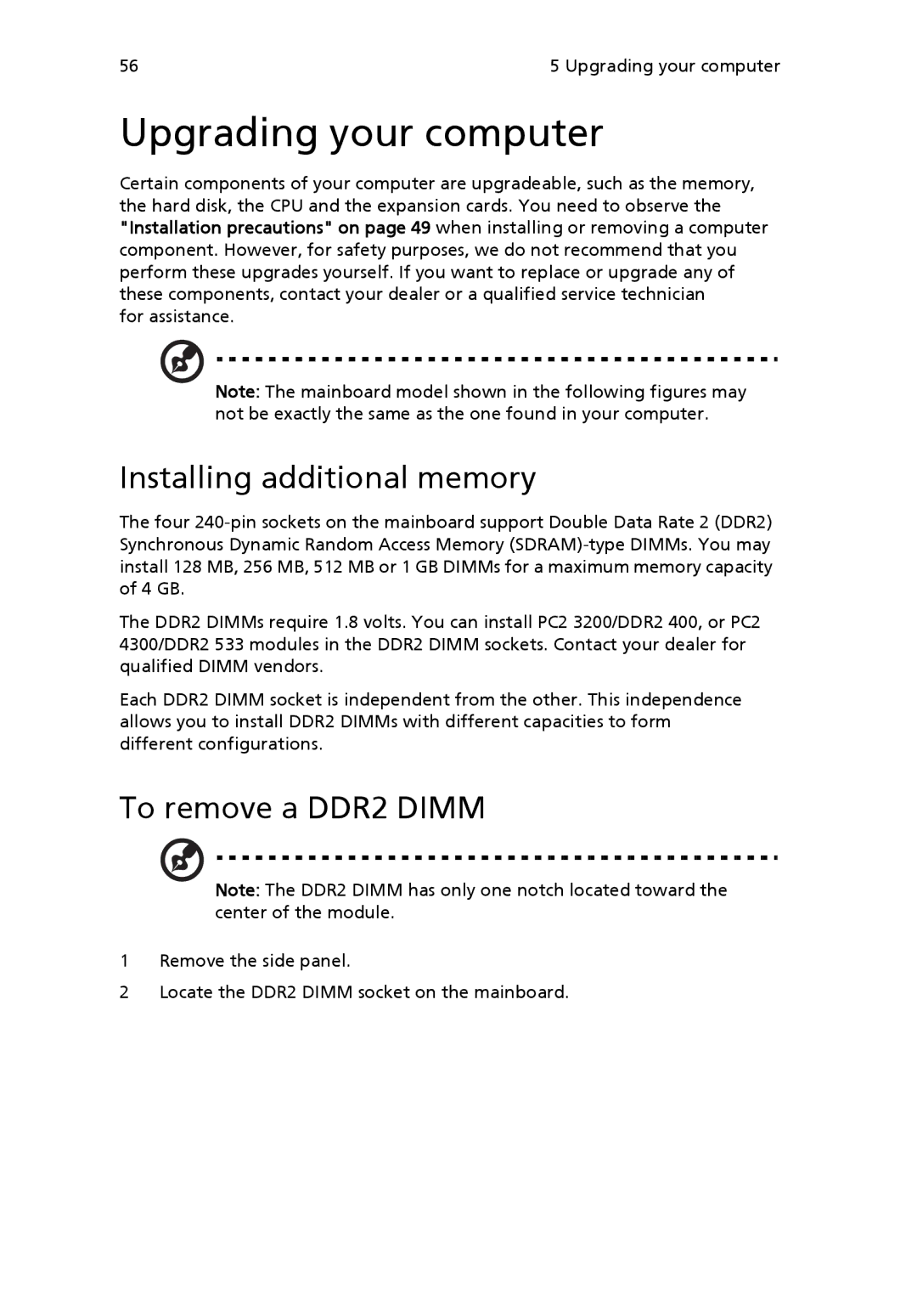 Acer 6800 manual Upgrading your computer, Installing additional memory, To remove a DDR2 Dimm 