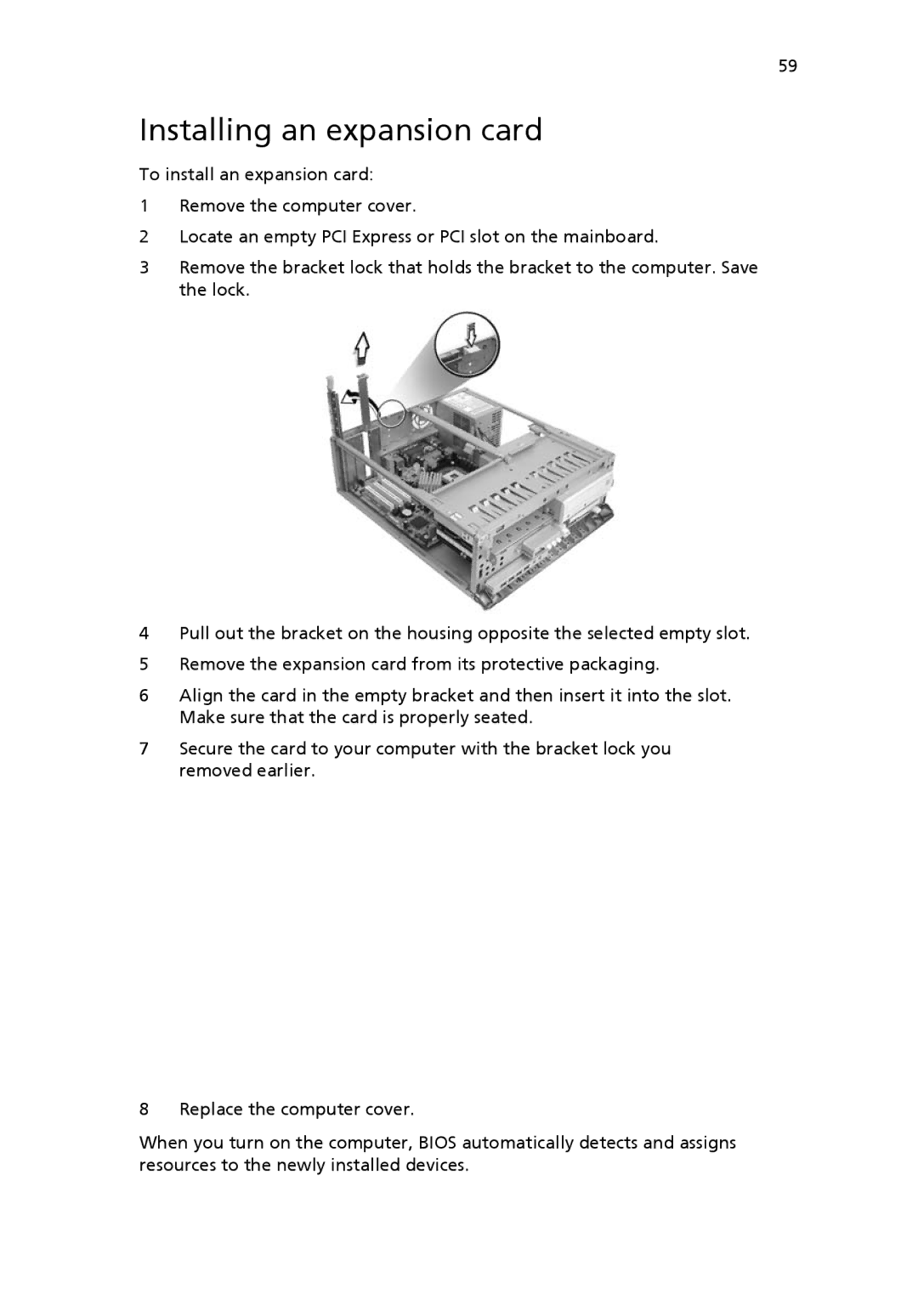 Acer 6800 manual Installing an expansion card 