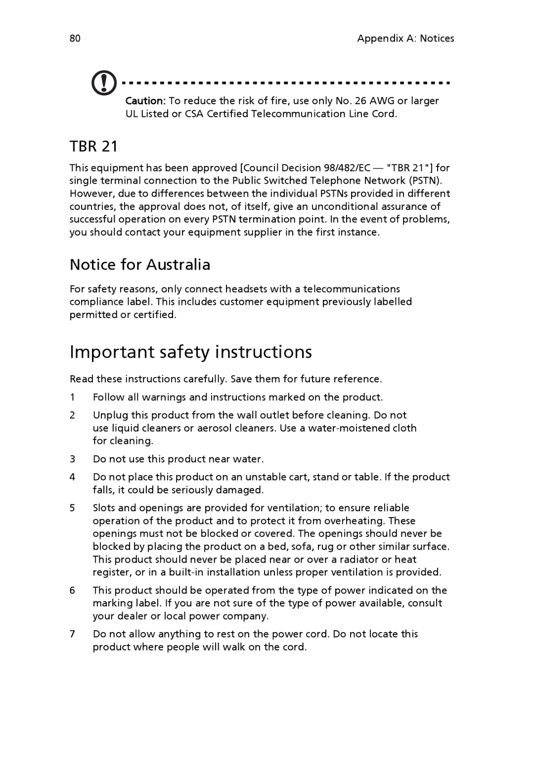 Acer 6800 manual Important safety instructions, Tbr 