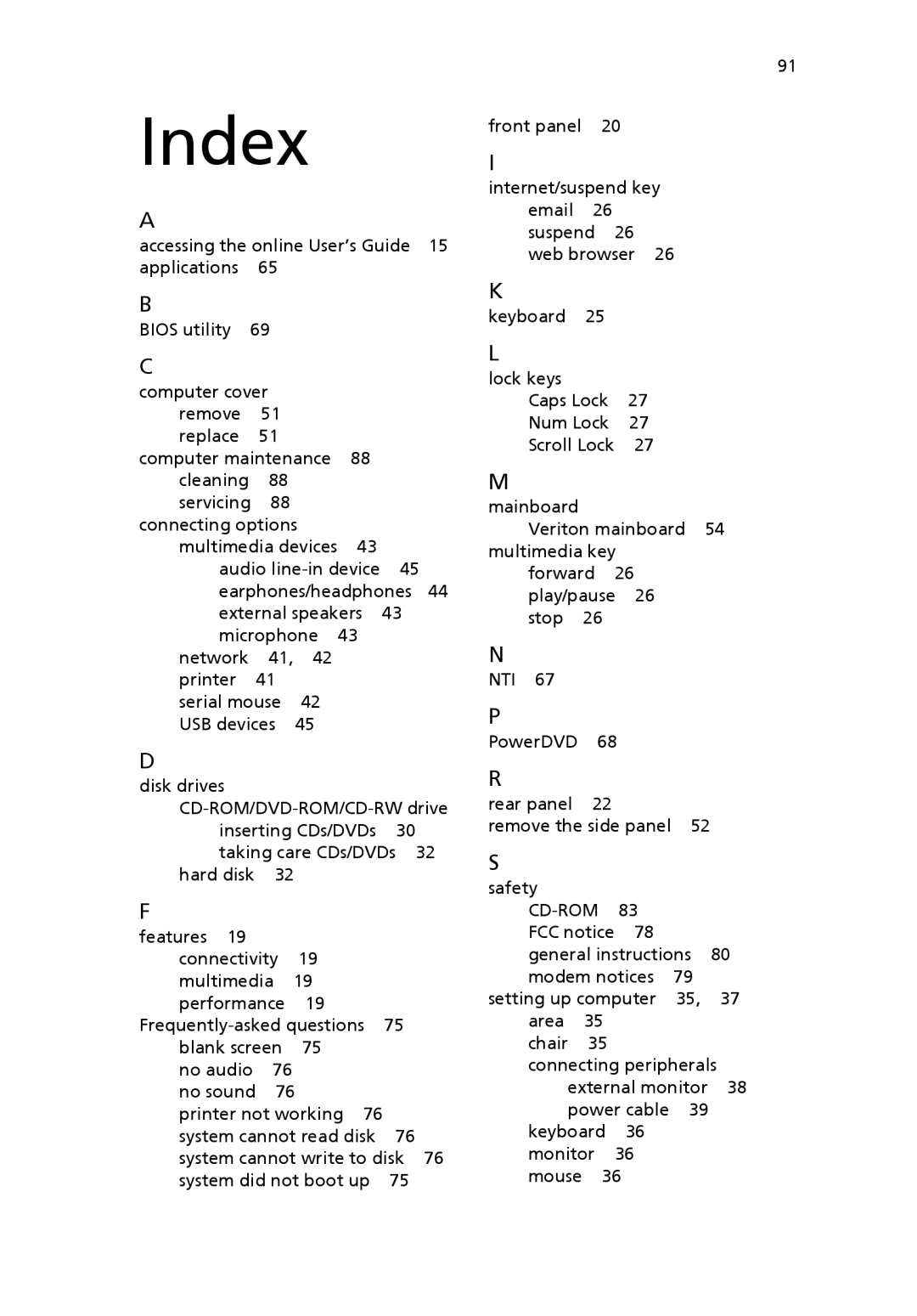 Acer 6800 manual Index 