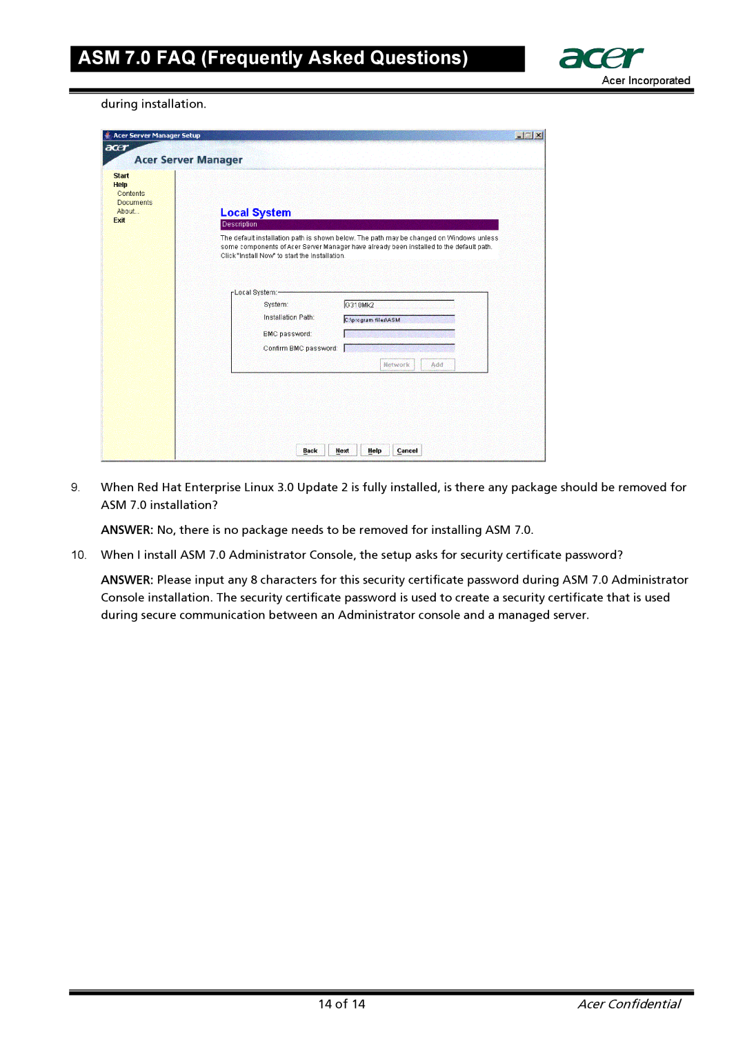 Acer manual ASM 7.0 FAQ Frequently Asked Questions 