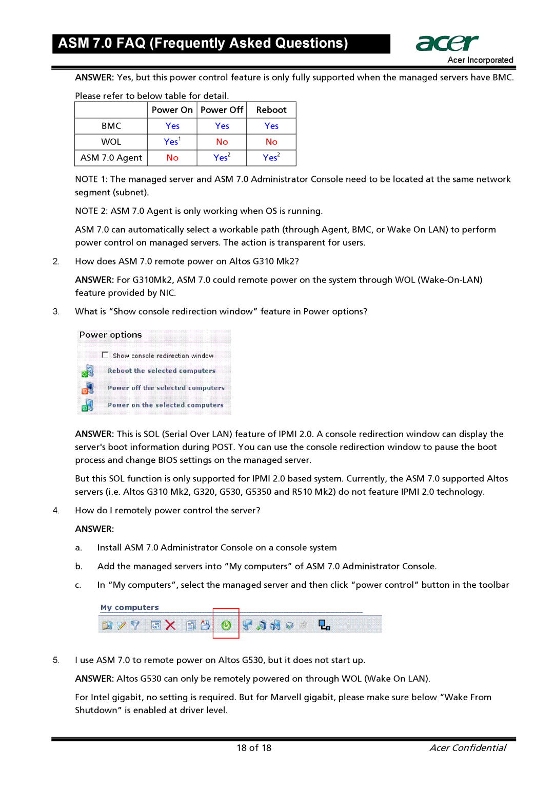 Acer 7 manual Power On Power Off Reboot 