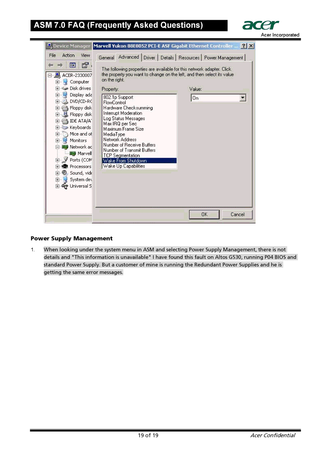 Acer 7 manual Power Supply Management 