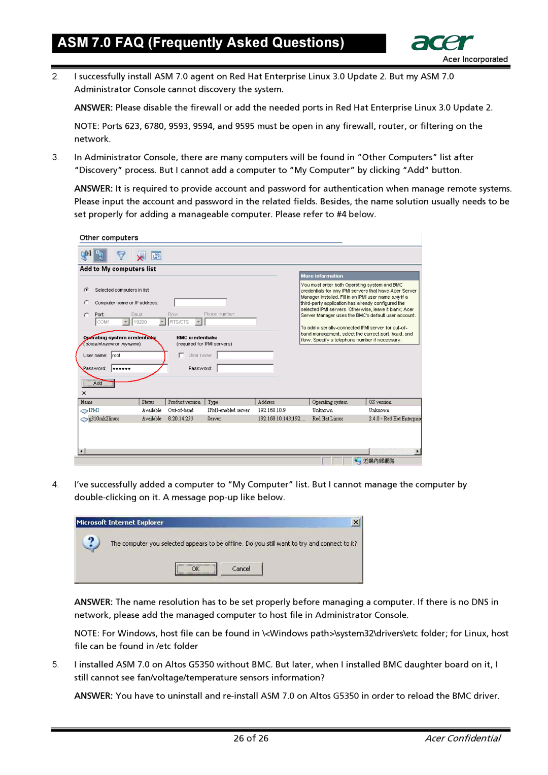 Acer manual ASM 7.0 FAQ Frequently Asked Questions 