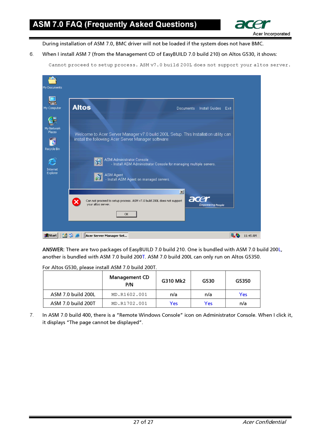 Acer 7 manual Management CD G310 Mk2 G530 G5350 