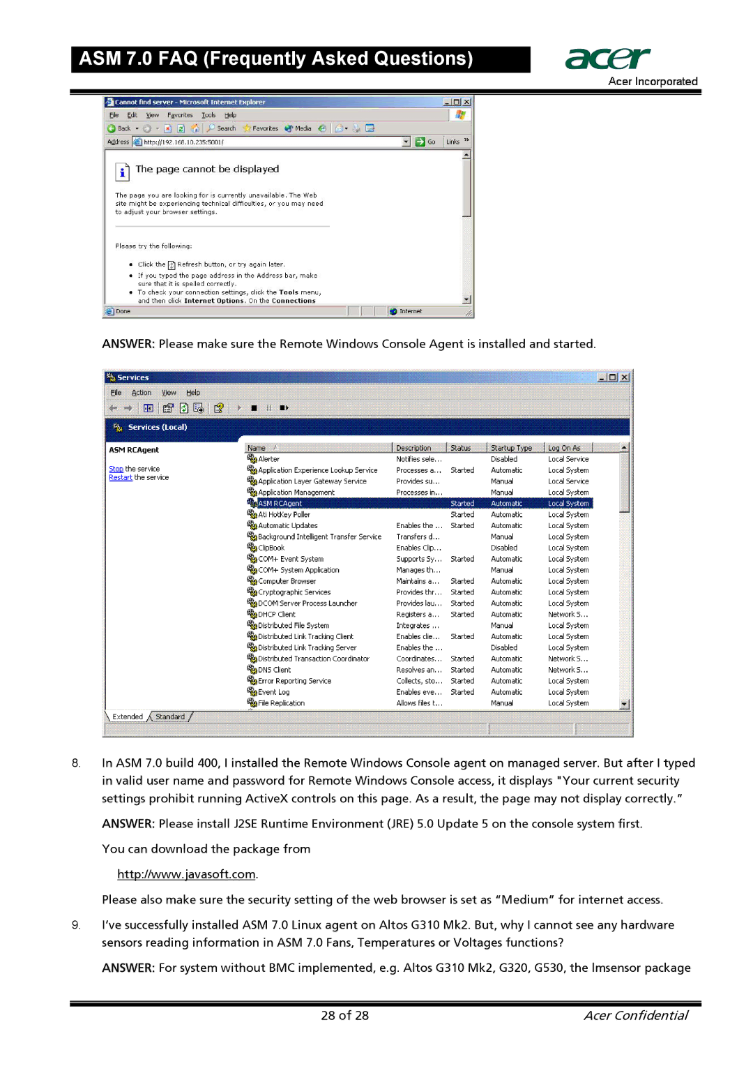 Acer manual ASM 7.0 FAQ Frequently Asked Questions 