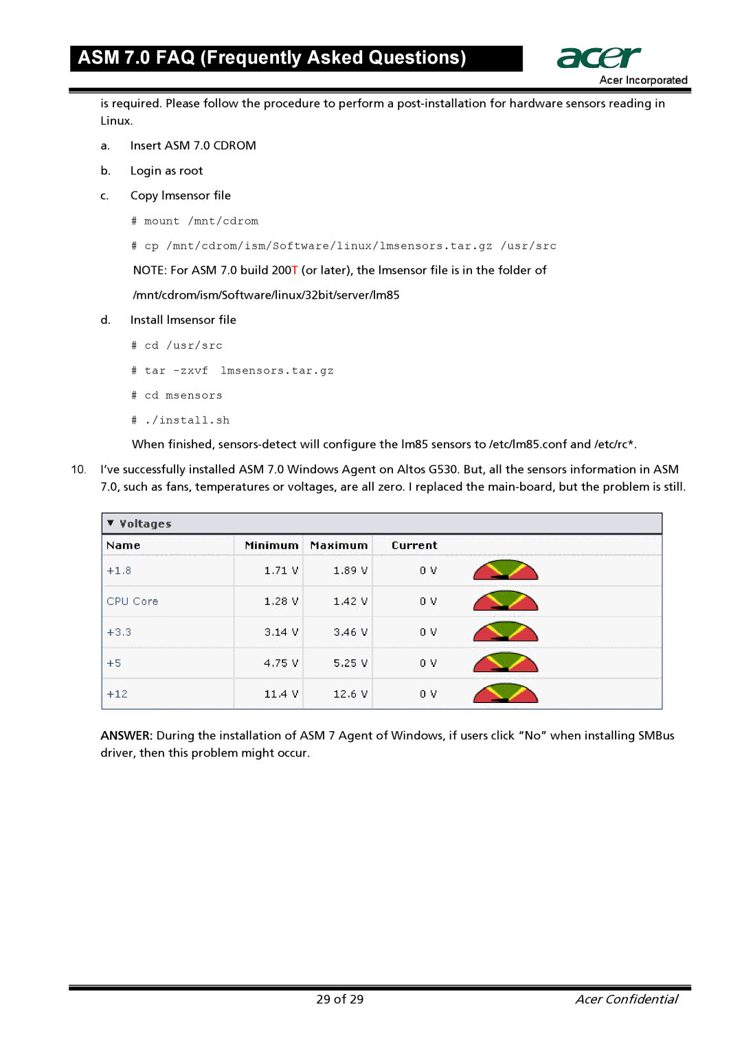 Acer manual ASM 7.0 FAQ Frequently Asked Questions 