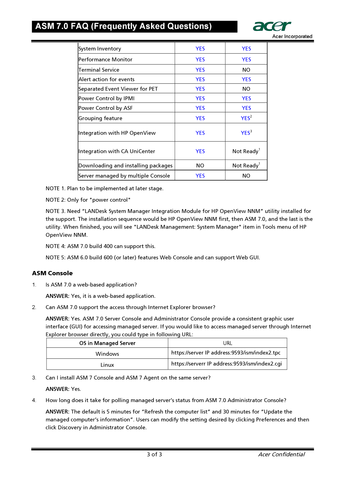 Acer 7 manual ASM Console, OS in Managed Server 