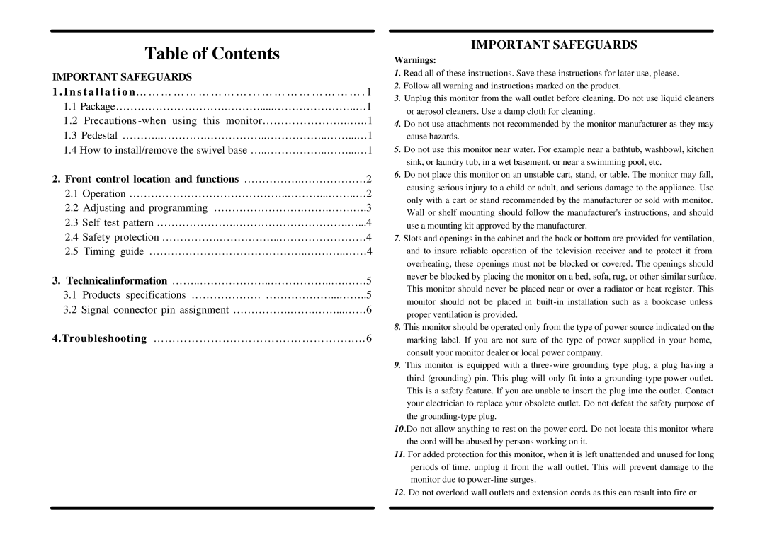 Acer 707 specifications Table of Contents 