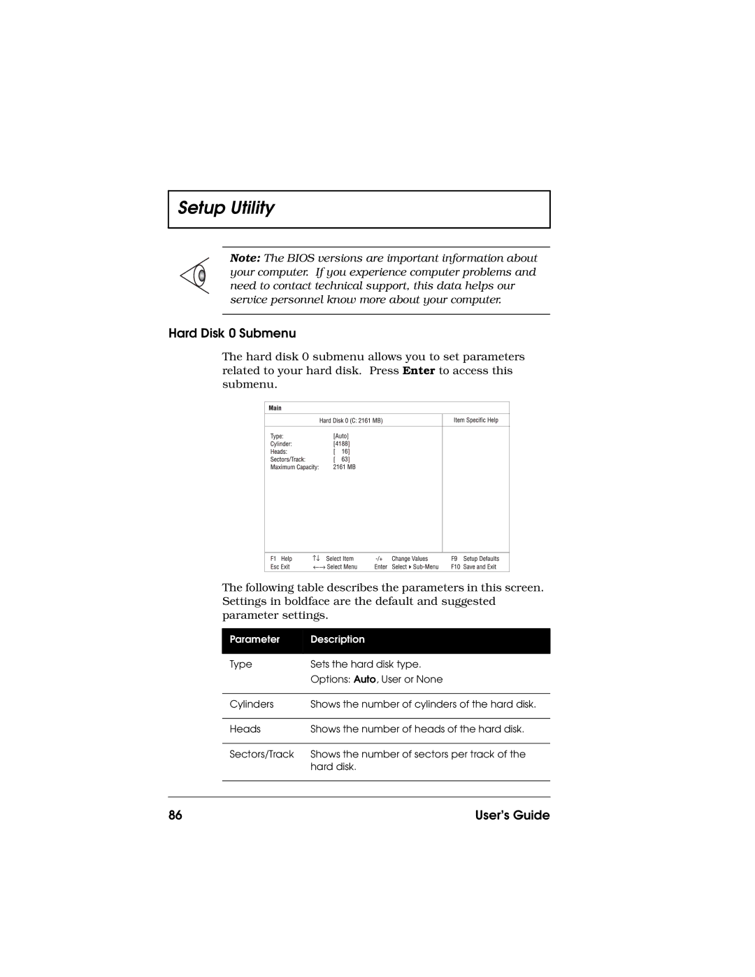 Acer 710 Series manual Hard Disk 0 Submenu 