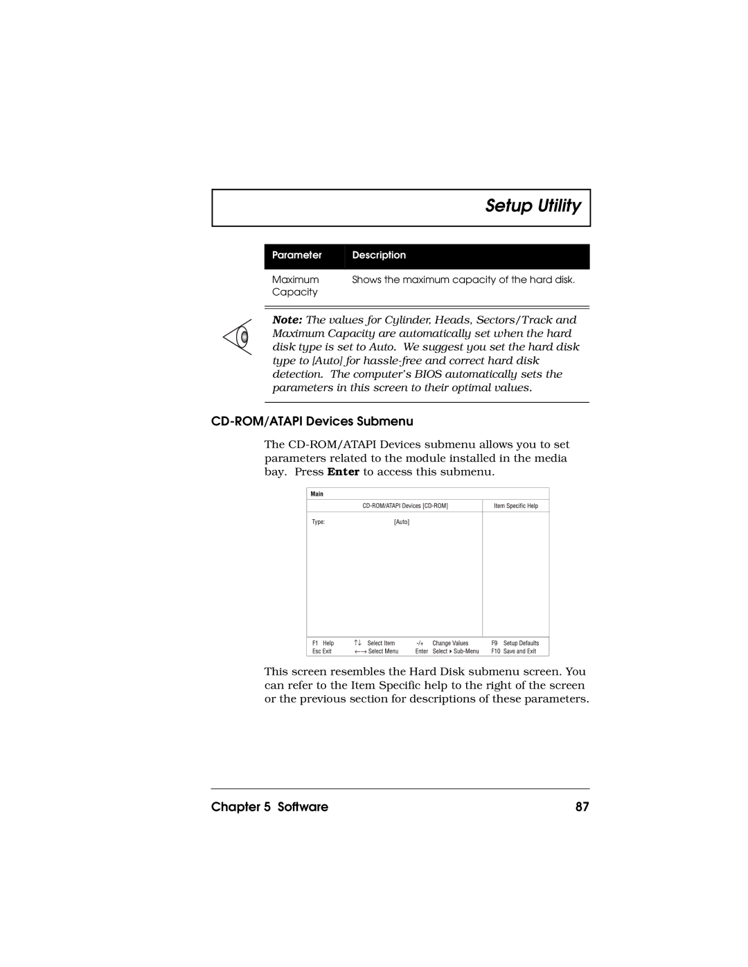 Acer 710 Series manual CD-ROM/ATAPI Devices Submenu 