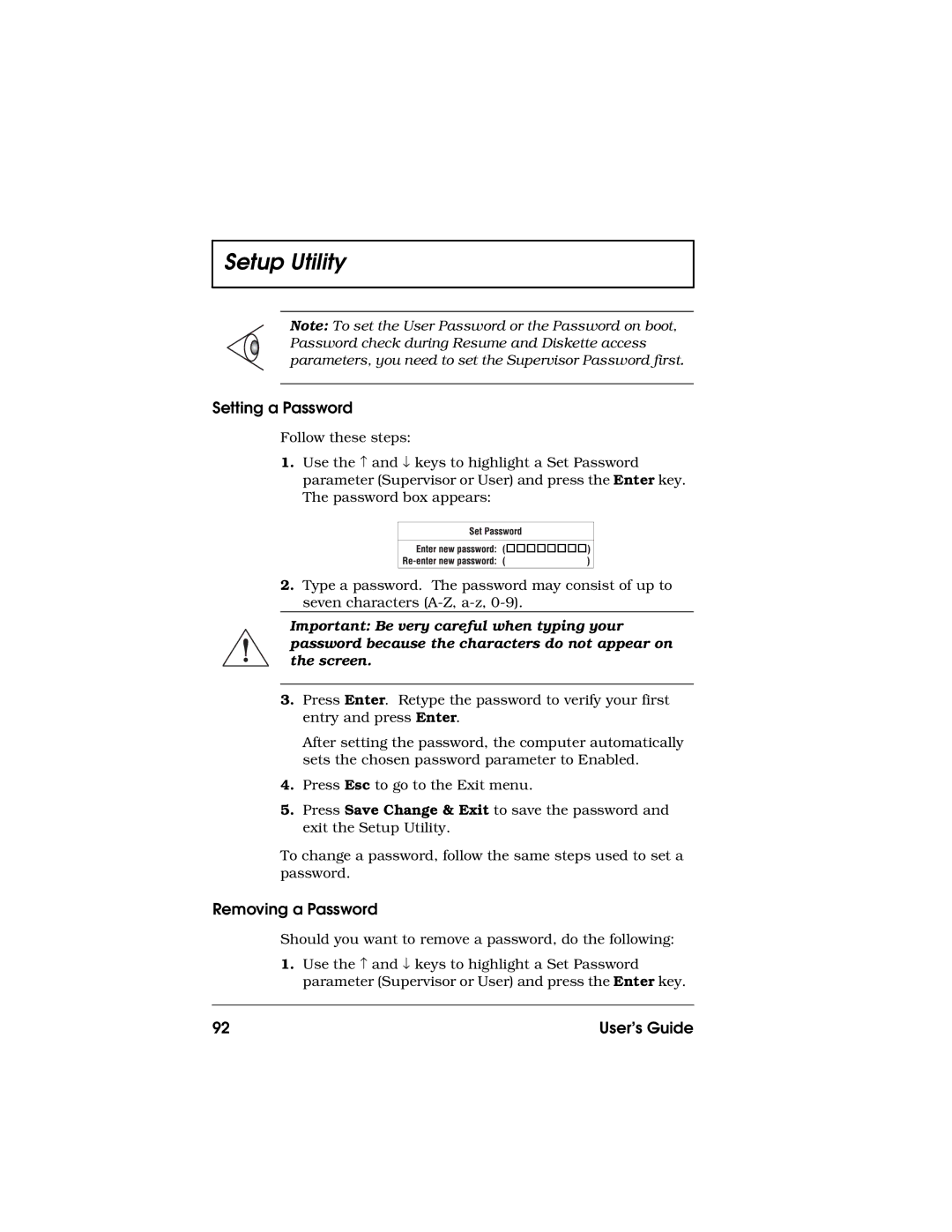 Acer 710 Series manual Setting a Password, Removing a Password 