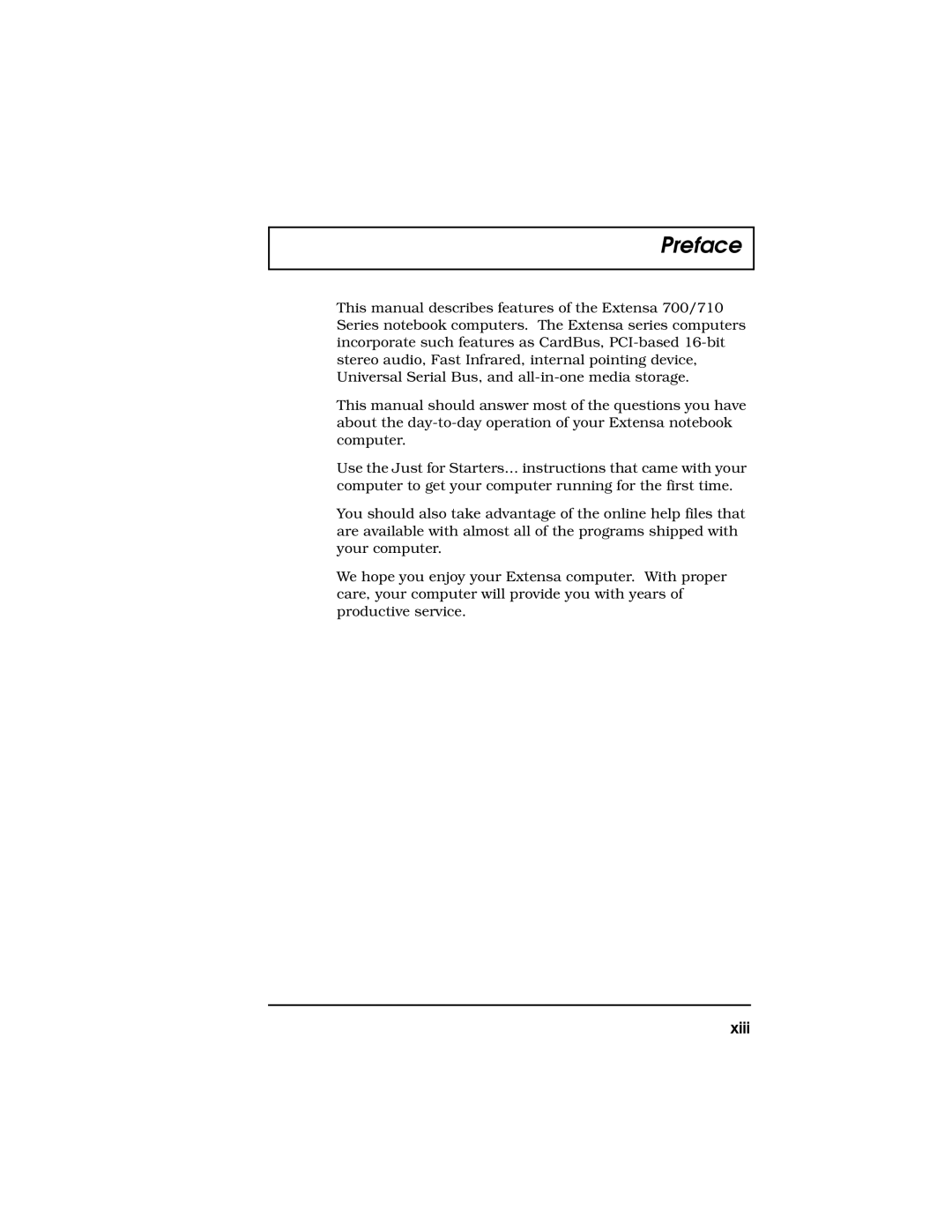 Acer 710 Series manual Preface, Xiii 