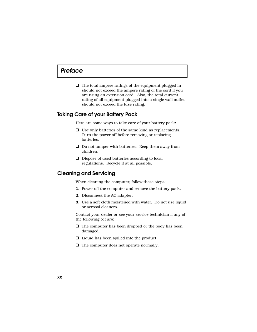 Acer 710 Series manual Taking Care of your Battery Pack, Cleaning and Servicing 