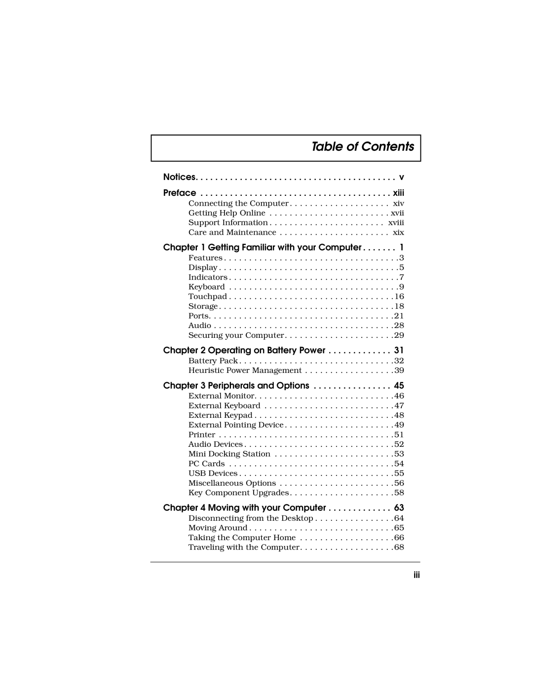 Acer 710 Series manual Table of Contents 