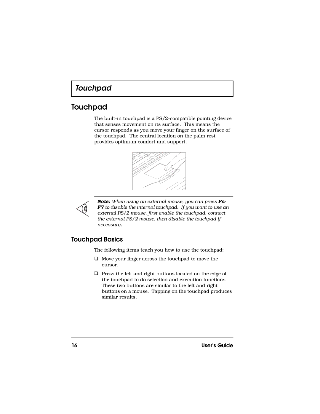 Acer 710 Series manual Touchpad Basics 