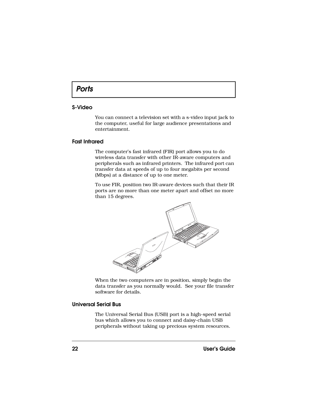 Acer 710 Series manual Video, Fast Infrared, Universal Serial Bus 