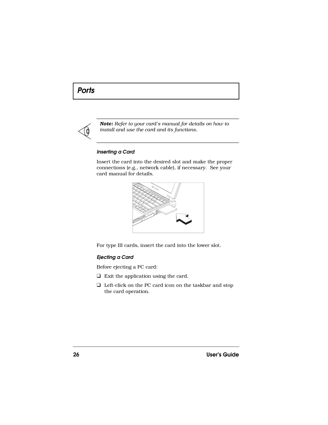 Acer 710 Series manual Inserting a Card, Ejecting a Card 