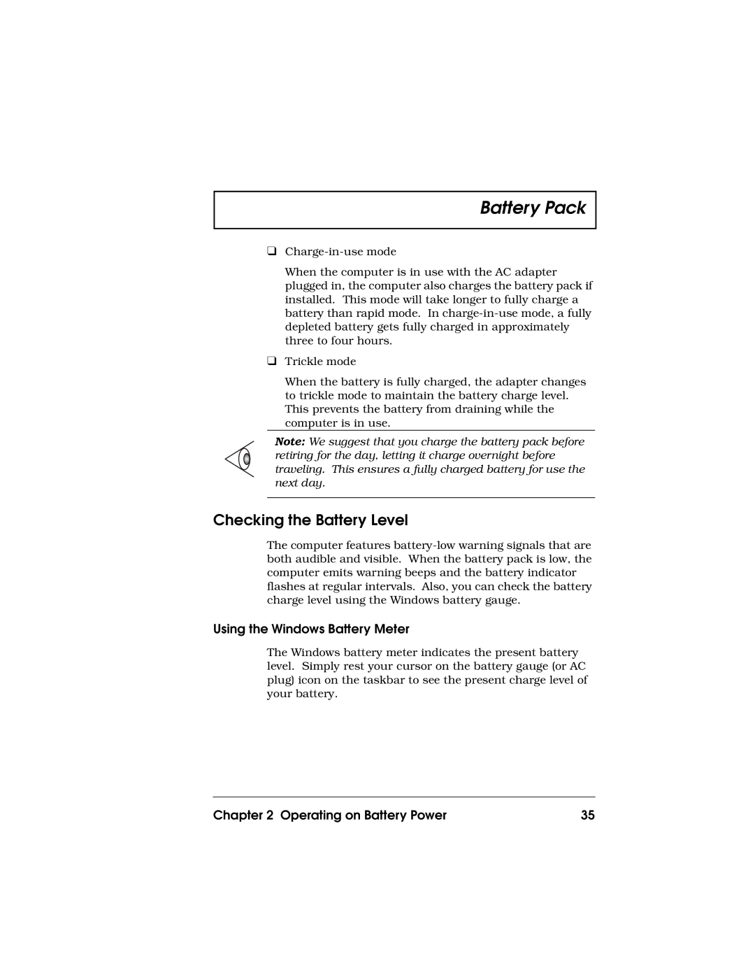 Acer 710 Series manual Checking the Battery Level, Using the Windows Battery Meter 