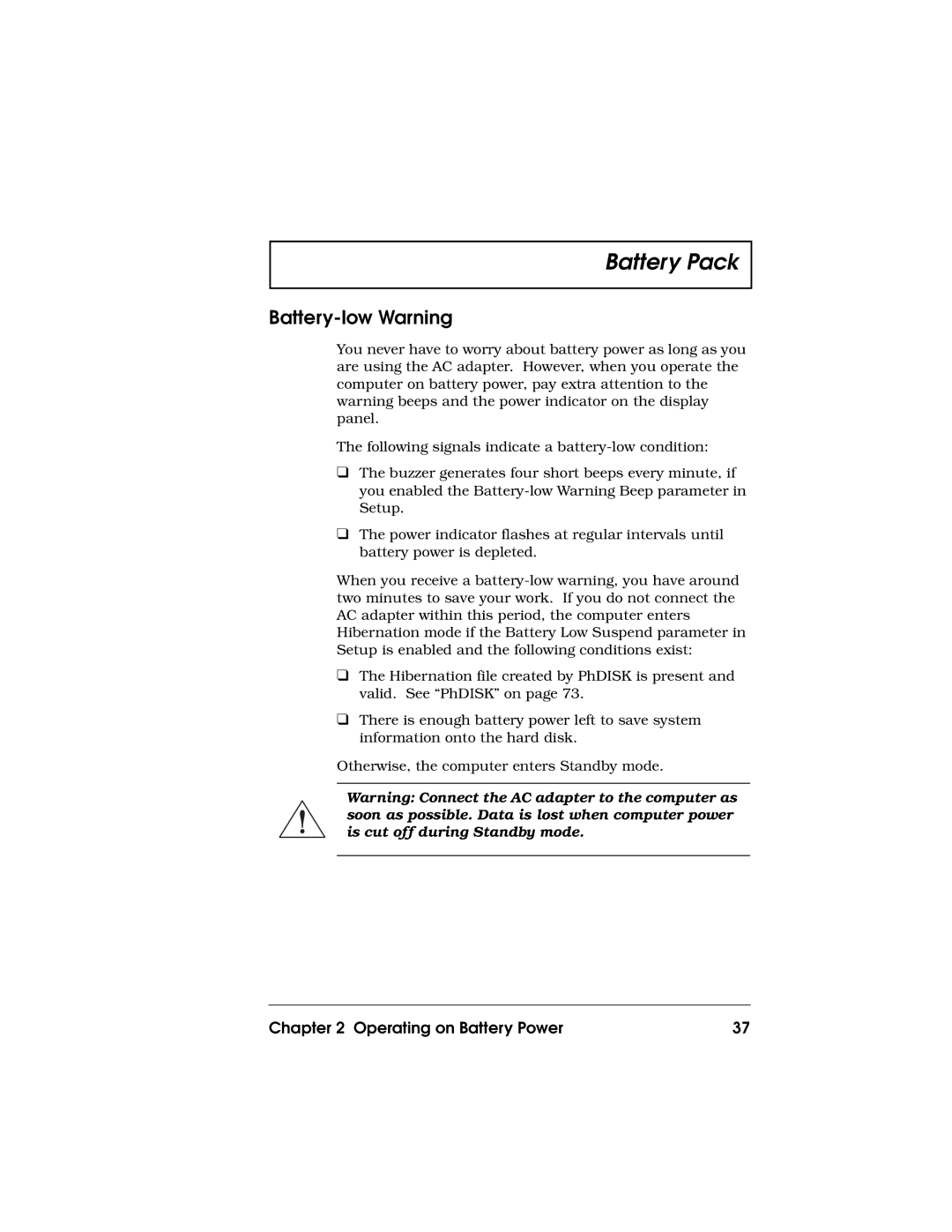 Acer 710 Series manual Battery-low Warning 