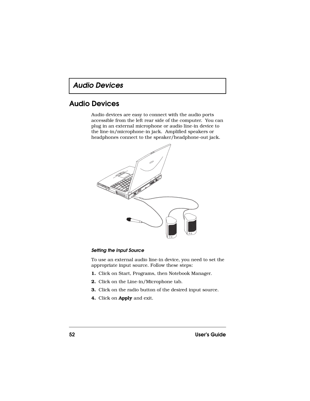 Acer 710 Series manual Audio Devices, Setting the Input Source 