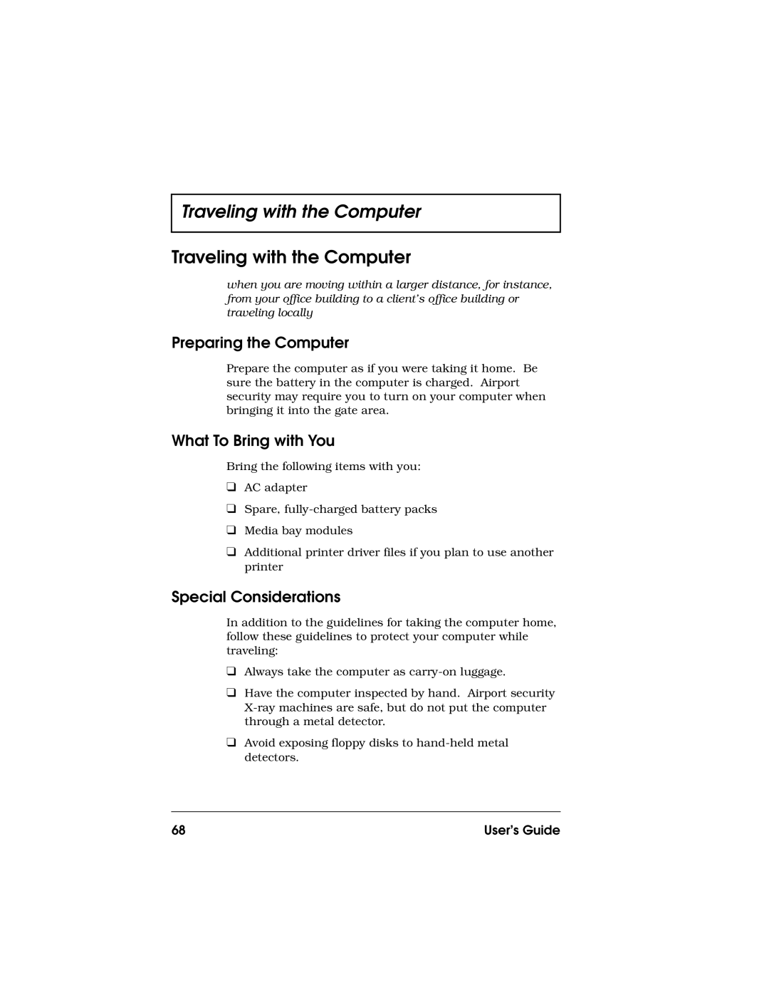 Acer 710 Series manual Traveling with the Computer 