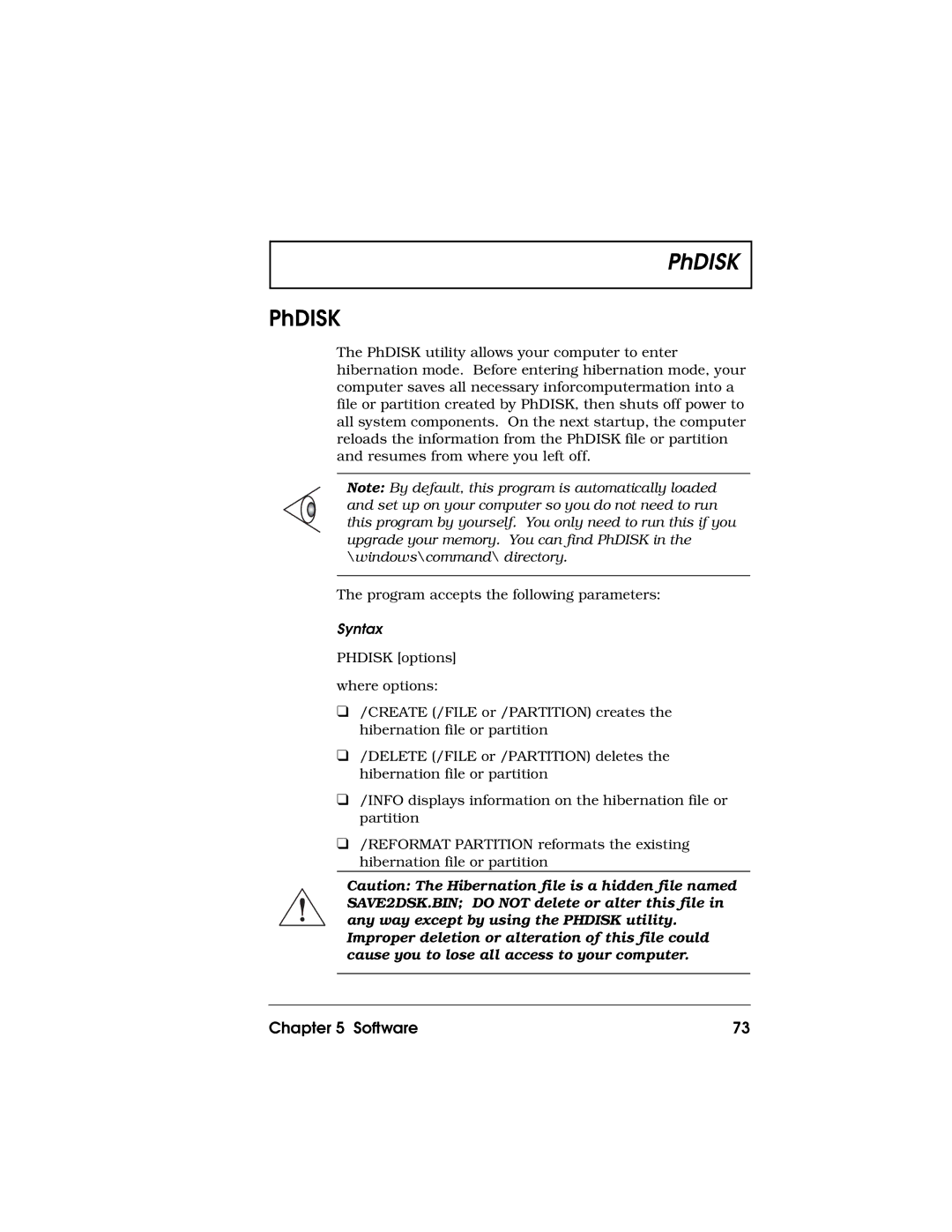 Acer 710 Series manual PhDISK, Syntax 