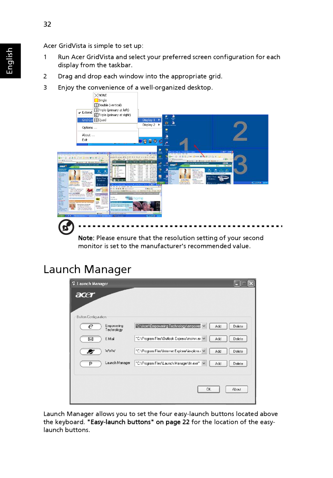 Acer 7100, 9400 manual Launch Manager 