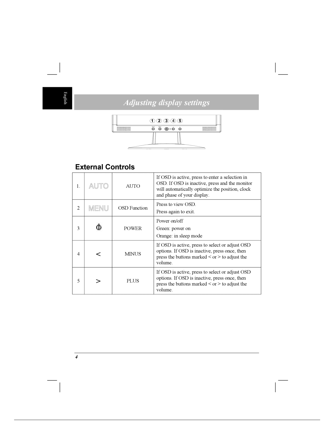 Acer 718 installation instructions Adjusting display settings, External Controls 