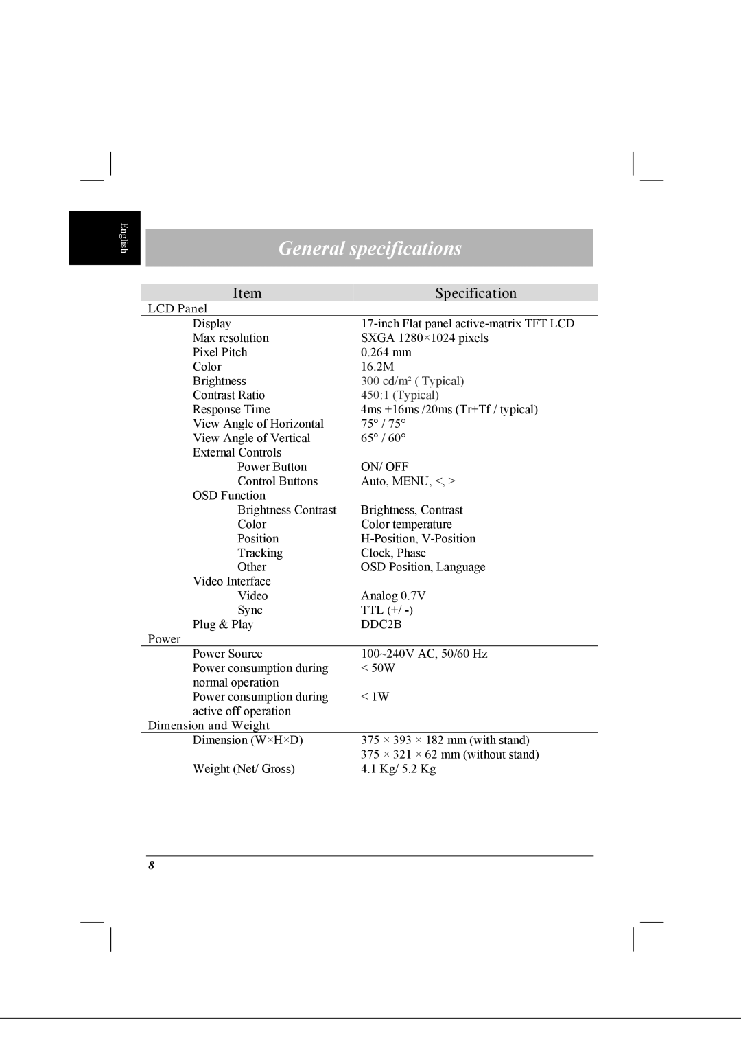 Acer 718 installation instructions General specifications 