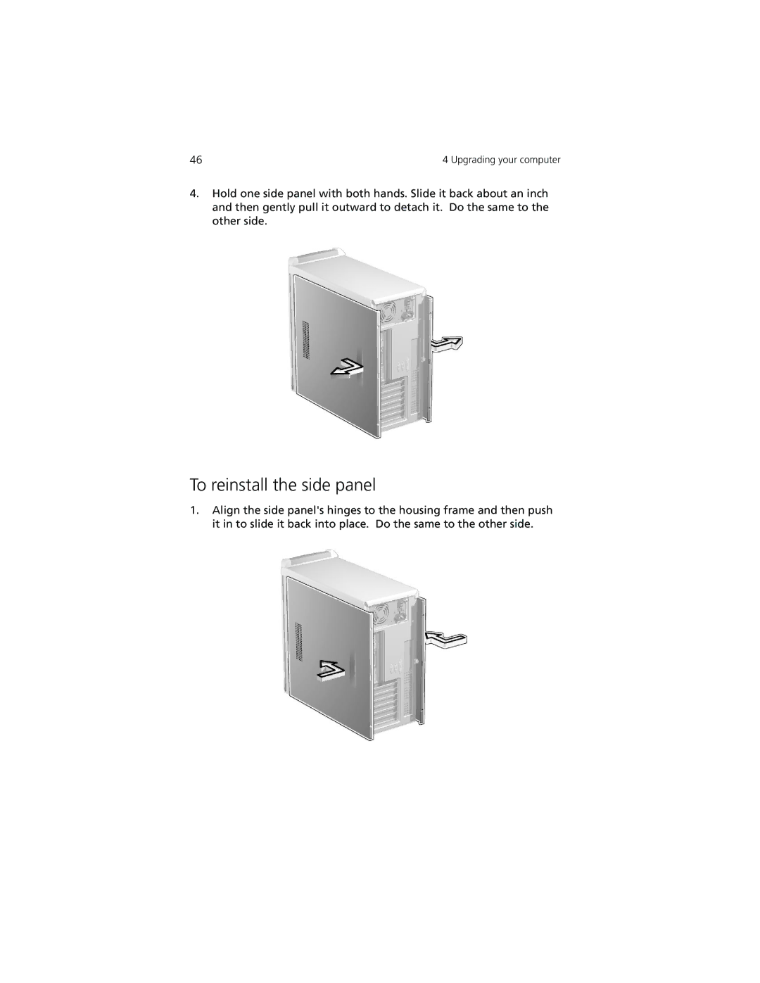 Acer 7200 manual To reinstall the side panel 