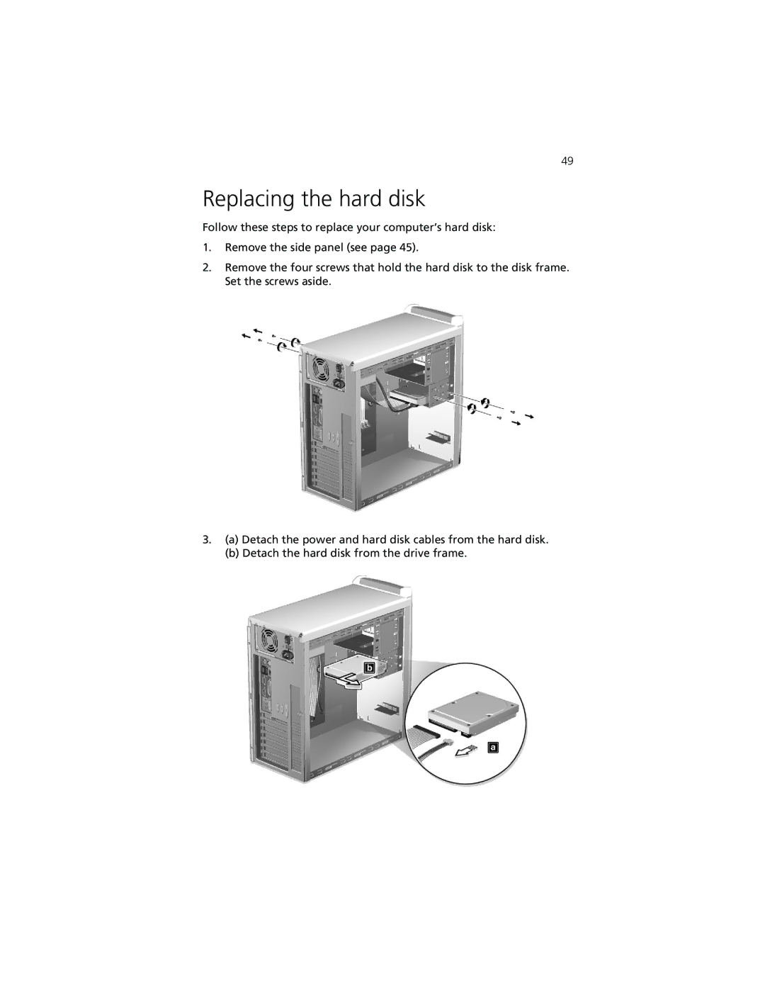 Acer 7200 manual Replacing the hard disk 