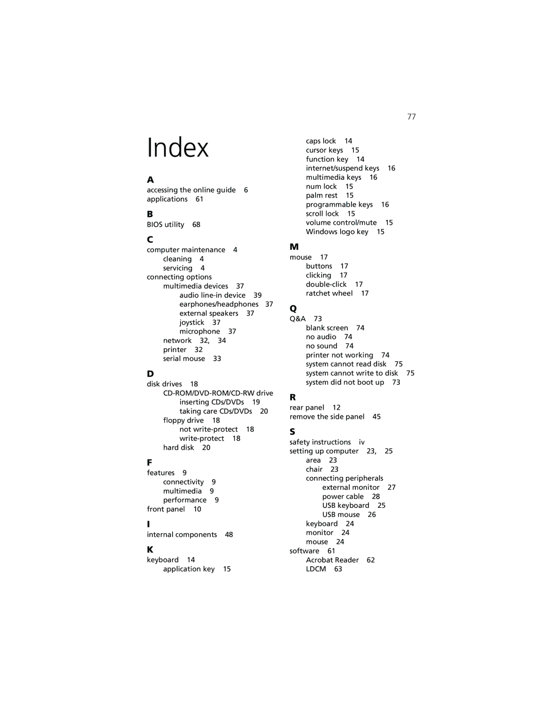 Acer 7200 manual Index 