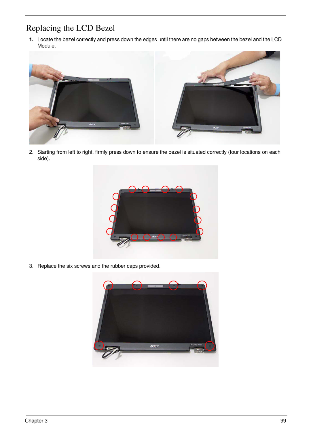 Acer 7230 manual Replacing the LCD Bezel 